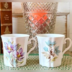 Vintage Royal Grafton Fine Bone China Coffee or Teacups, Set/2, Purple & Blue